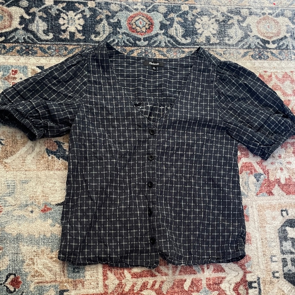 Madewell Navy Checkered Blouse